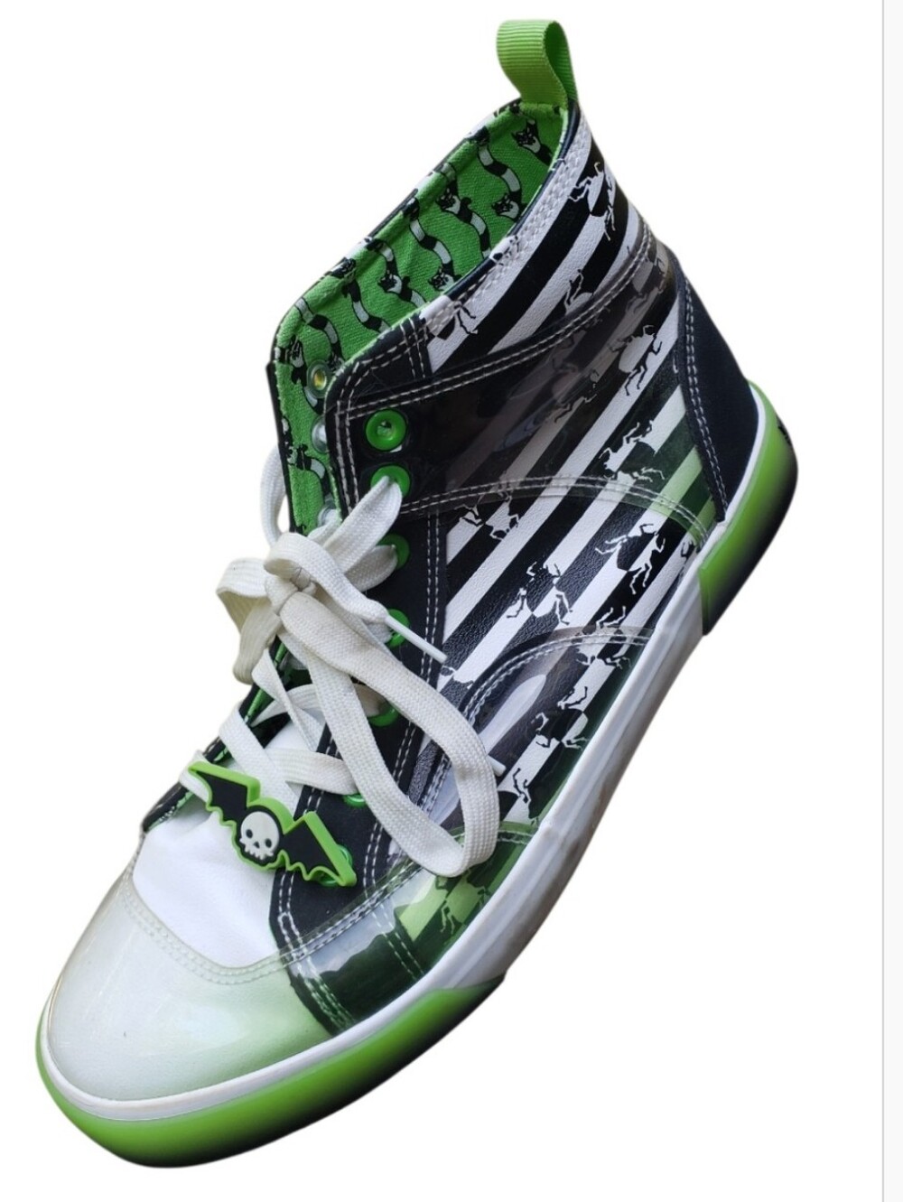 Groundup Beetlejuice High-Top Sneaker Skull Bat Green & Black Striped Halloween